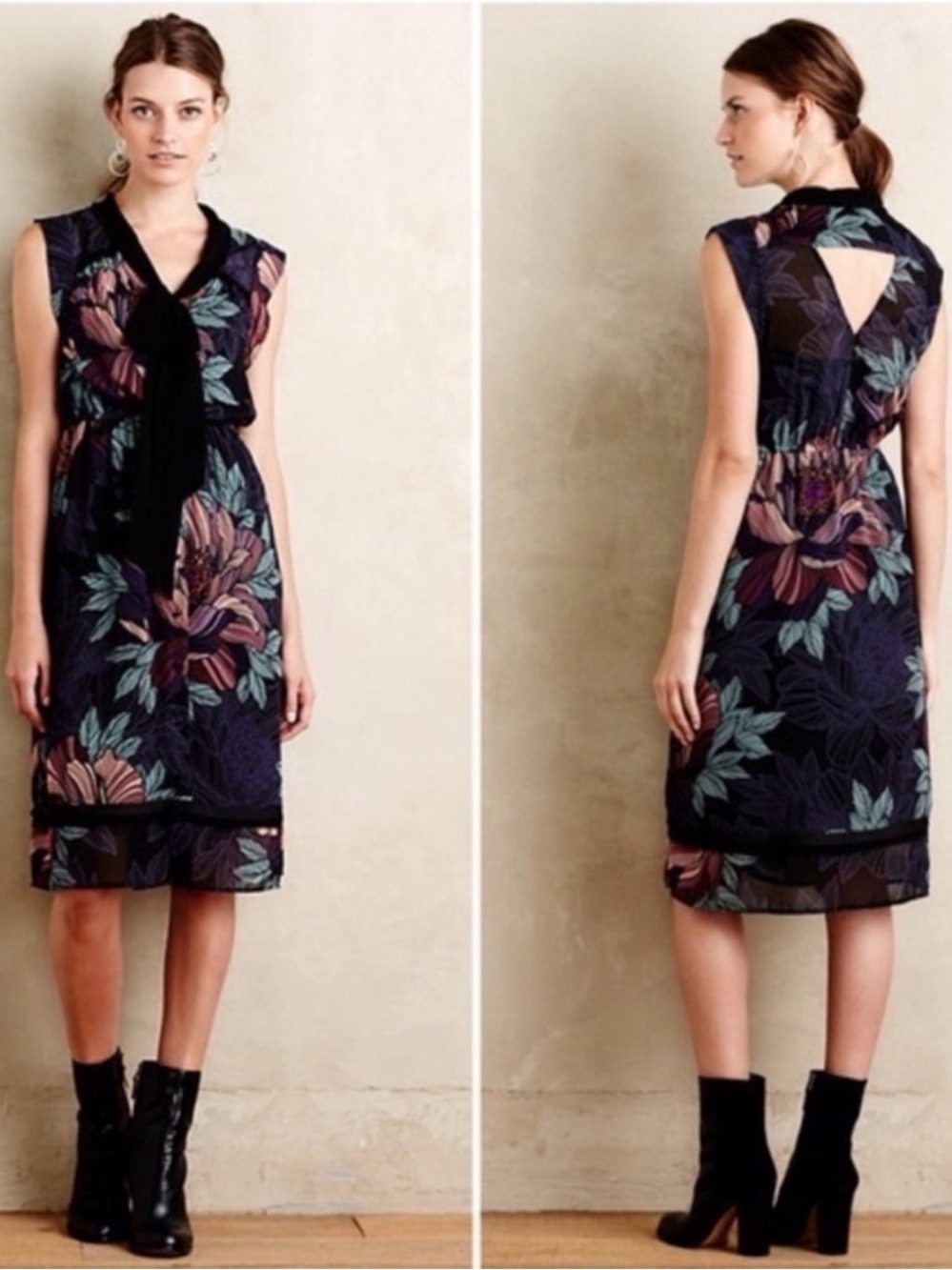 ANTHROPOLOGIE Maeve Berlin
Floral Neck Tie Dress
Size Small S Lined Midi Party